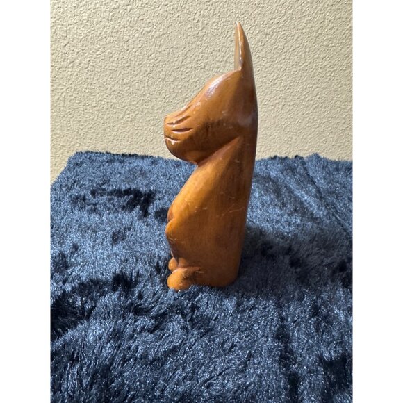 Hand-Carved Wooden Cat Sculpture Figurine 8" Tall - Picture 4 of 8